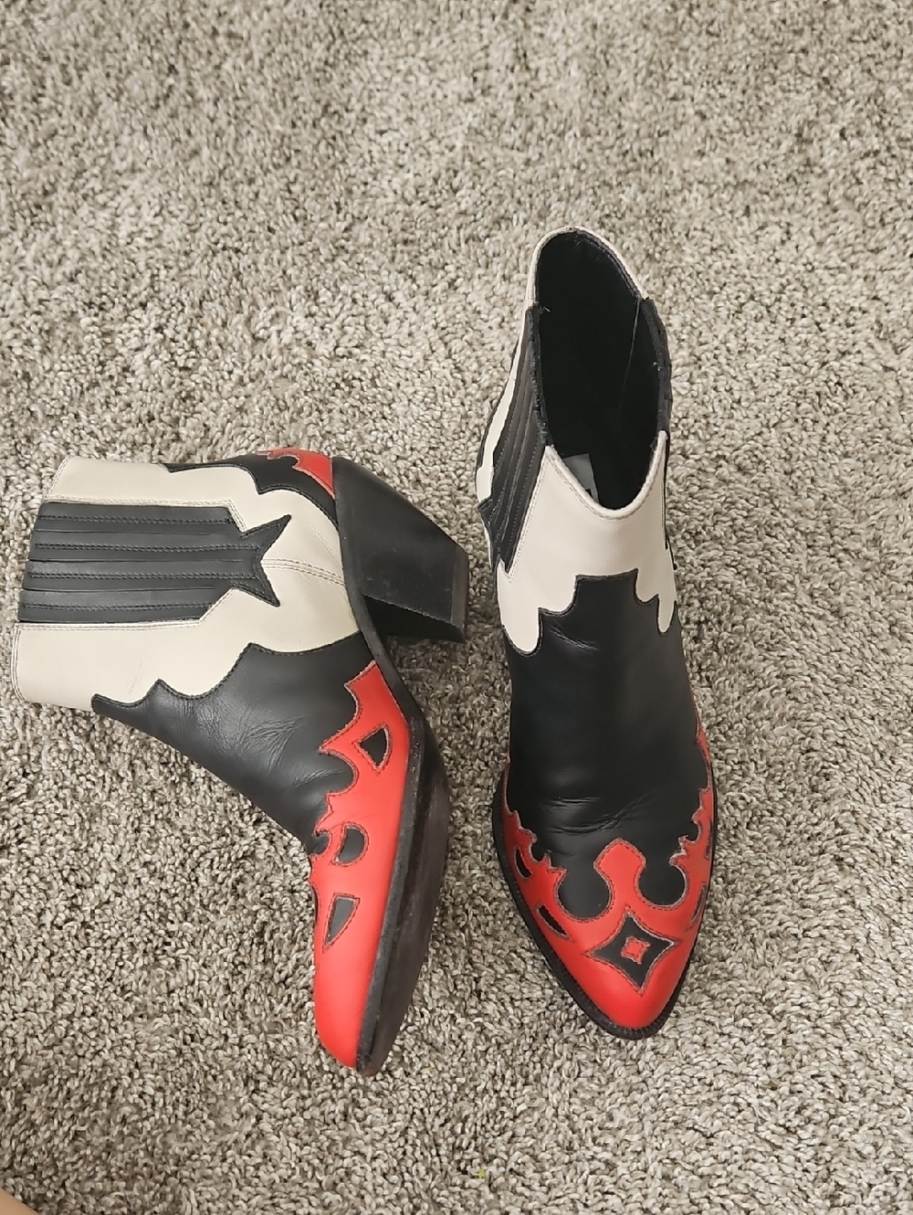 Golden Goose Red Black White Western-Inspired Ankle Boots